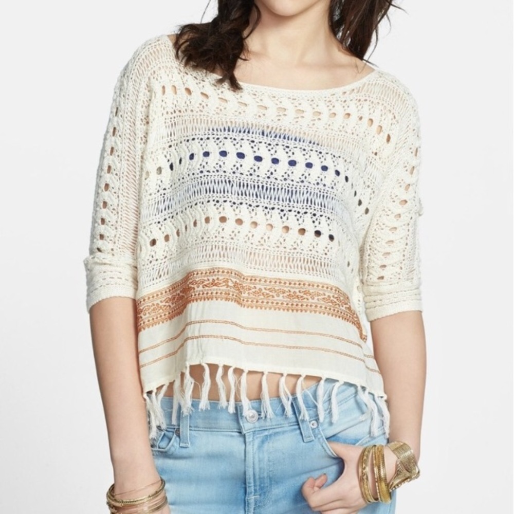 Free People | Crochet Fringe Boho Pullover